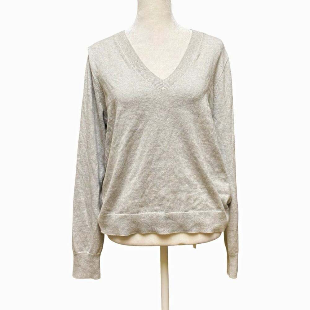 J.CREW Gray V-Neck Ribbed Knit Pullover Sweater Cotton Cashmere Womens M